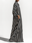 Women's Retro Casual Striped Print Polo Collar Long Sleeve Maxi Dress ZMZ0663G2ZJY