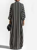 Women's Retro Casual Striped Print Polo Collar Long Sleeve Maxi Dress ZMZ0663G2ZJY