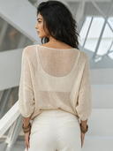 Women's Retro Casual Solid Color Hollow-out Knit Crew Neck Long-Sleeve Top ZMZ0335G7ZJY