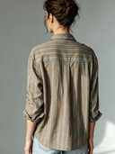 Women's Vintage-Style Casual Striped Cotton Long-Sleeve Shirt ZMZ0360G4ZJY