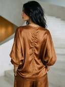 Women's Retro Casual Satin Round Neck Long Sleeve Shirt ZMZ0171G4ZJY