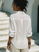 Women's Retro Casual Cotton Linen Solid Color Collared Long-Sleeve Shirt ZMZ0122G0ZJY