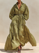 Women's Premium Minimalist Cotton Long-Sleeve Collared Maxi Dress ZMZ0717G0ZYY