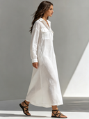 Women's Retro Casual Cotton Linen Solid Color Hooded Pocket Long Sleeve Maxi Dress ZMZ0115G6ZJY