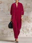 Women's Premium Vintage Velvet V-Neck Lantern-Sleeve Loose Maxi Dress ZMZ0731G5ZYY