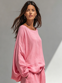 Women's Retro Casual Cotton Linen Solid Color Boat Neck Long Sleeve Shirt ZMZ0106G4ZJY
