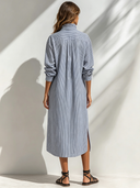 Women's Retro Casual Striped Long-Sleeved Midi Dress ZMZ0132G3ZJY
