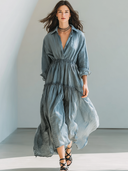 Women's Retro Casual Cotton Linen Ruffled Long-Sleeve Maxi Dress ZMZ0112G6ZJY
