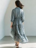 Women's Retro Casual Cotton Linen Ruffled Long-Sleeve Maxi Dress ZMZ0112G6ZJY