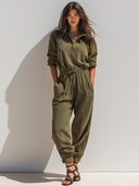 Women's Retro Casual Cotton Drawstring Collar Long-Sleeved Jumpsuit ZMZ0155G1ZJY