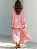 Women's Retro Casual Cotton Long-Sleeved T-Shirt And Skirt Set ZMZ0172G7ZJY