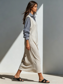 Women's Retro Casual Striped Cotton Patchwork Faux Two-Piece Maxi Dress ZMZ0142G8ZJY