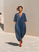 Women's Casual Polka Dot Striped Print V-Neck Loose-fitting Long Maxi Dress ZMZ0777G0XT