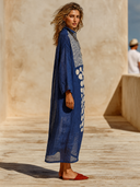 Women's Striped Polka Dot Print Cotton Linen Long Sleeve Maxi Dress ZMZ0770G5XT