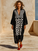 Women's Striped Polka Dot Print Cotton Linen Long Sleeve Maxi Dress ZMZ0770G5XT