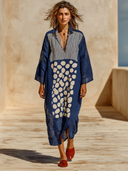 Women's Striped Polka Dot Print Cotton Linen Long Sleeve Maxi Dress ZMZ0770G5XT