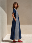 Women's Casual V-Neck Color-Block Striped Maxi Dress ZMZ0755G8XT