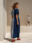 Women's Casual V-Neck Color-Block Striped Maxi Dress ZMZ0755G8XT