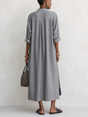 Women's Retro Striped Pattern Long-Sleeved Shirt Midi Dress ZMZ0796G9SWL