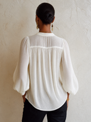 Women's Elegant And Romantic White Chiffon Long-Sleeve V-Neck Top ZMZ0775G5SWL