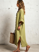 Women's Vintage-Style Premium Cotton-Linen With Square Neck And Flared Sleeves Loose Fit Maxi Dress ZMZ0721G4ZYY