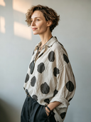 Women's Vintage Casual Cotton-Linen Polka-Dot V-Neck Long-Sleeve Shirt ZMZ0776G7ZYY