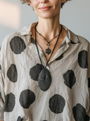 Women's Vintage Casual Cotton-Linen Polka-Dot V-Neck Long-Sleeve Shirt ZMZ0776G7ZYY