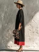 Women's Premium Vintage Cotton-Linen Embroidered V-Neck Lantern-Sleeve Loose Midi Dress ZMZ0759G5ZYY