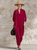 Women's Premium Vintage Velvet V-Neck Lantern-Sleeve Loose Maxi Dress ZMZ0731G5ZYY