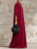 Women's Premium Vintage Velvet V-Neck Lantern-Sleeve Loose Maxi Dress ZMZ0731G5ZYY