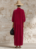 Women's Premium Vintage Velvet V-Neck Lantern-Sleeve Loose Maxi Dress ZMZ0731G5ZYY