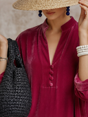 Women's Premium Vintage Velvet V-Neck Lantern-Sleeve Loose Maxi Dress ZMZ0731G5ZYY