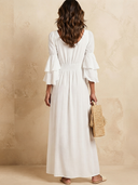 Women's Premium Minimalist Cotton-Linen V-Neck Flared-Sleeve Maxi Dress ZMZ0719G7ZYY