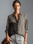 Women's Vintage Casual Cotton-Linen Vertical-Stripe Long-Sleeve Shirt ZMZ0262G1ZYY