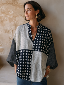 Women's Vintage Cotton-Linen V-Neck Printed 3/4 Sleeve Top ZMZ0850G1SWL