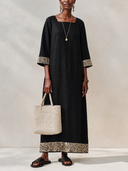 Women's Retro Cotton Linen Three-Quarter Sleeve Patchwork Sequin Maxi Dress ZMZ0830G2SWL