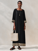 Women's Retro Cotton Linen Three-Quarter Sleeve Patchwork Sequin Maxi Dress ZMZ0830G2SWL