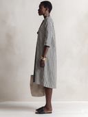 Women's Vintage Striped Knee-Length Shirt Dress With Elbow-Length Sleeves ZMZ0750G5SWL
