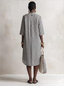 Women's Vintage Striped Knee-Length Shirt Dress With Elbow-Length Sleeves ZMZ0750G5SWL