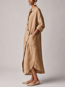Women's Stylish Loose-Fit Cotton-Linen Long-Sleeve Midi Dress ZMZ0873G0SWL