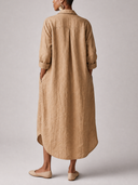 Women's Stylish Loose-Fit Cotton-Linen Long-Sleeve Midi Dress ZMZ0873G0SWL