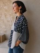 Women's Vintage Cotton-Linen V-Neck Printed 3/4 Sleeve Top ZMZ0850G1SWL