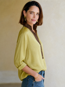 Women's Fashion Lemon Green Matte Satin Henley Collar Long-Sleeved Top ZMZ0855G0SWL