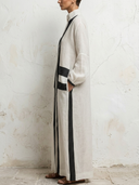 Women Premium Cotton Linen Geometric Striped Maxi Kaftan Dress Stand Collar Long Sleeve Pocket Loose Vacation Tunic ZMZ0754G4YZH