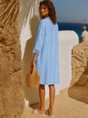 Women's Solid Color Linen Lapel V-neck Straight Mini Dress ZMZ0758G7XT