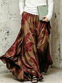 Women's Premium Vintage Cotton-Linen Printed Elastic-Waist Skirt ZMZ0903G6ZYY
