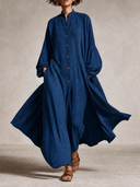 Women's Linen-Blend Lantern-Sleeve Long Shirt Maxi Dress ZMZ0712G8XT