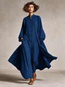 Women's Linen-Blend Lantern-Sleeve Long Shirt Maxi Dress ZMZ0712G8XT
