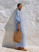Women's Striped V-Neck Puff-Sleeve Loose Kaftan Maxi Dress ZMZ0961G7XT