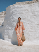 Women's Casual Striped Deep V-Neck Puff-Sleeve Maxi Dress ZMZ0932G8XT